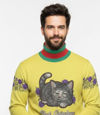 🐈‍⬛ Medieval Cat with Human Face Sweater | Designer-Inspired Parody Pullover