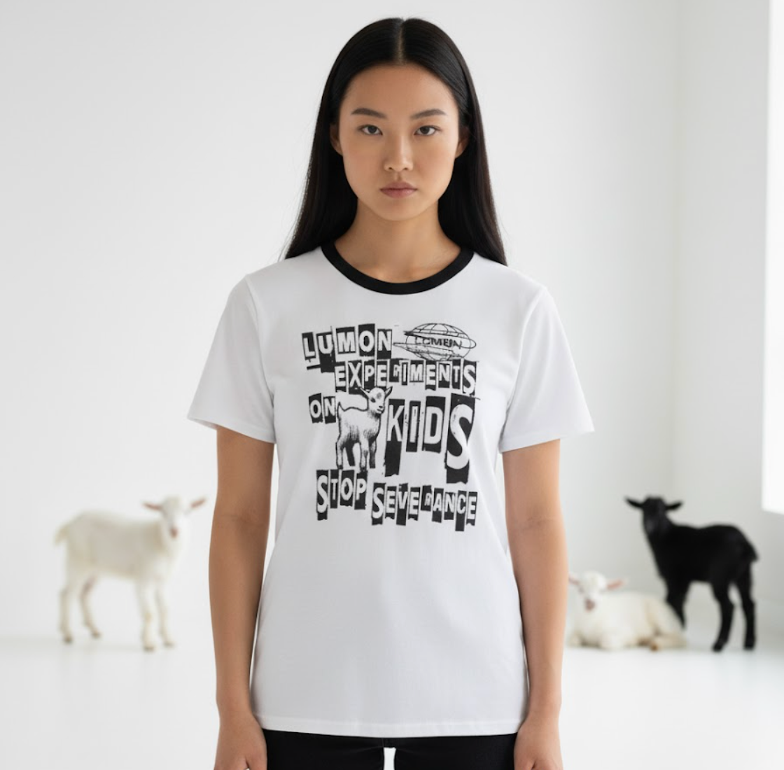 They’re Experimenting on Kids! Lumon Protest Graphic Tee (Women’s Sizing)