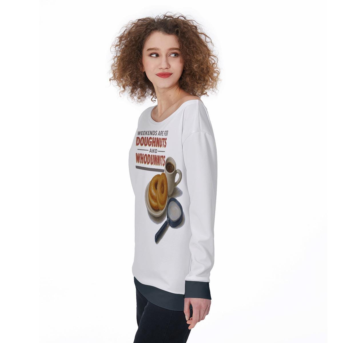 Doughnuts and Whodunnits Off Shoulder Sweatshirt | Cozy True Crime Podcast | Mystery Lover Gift