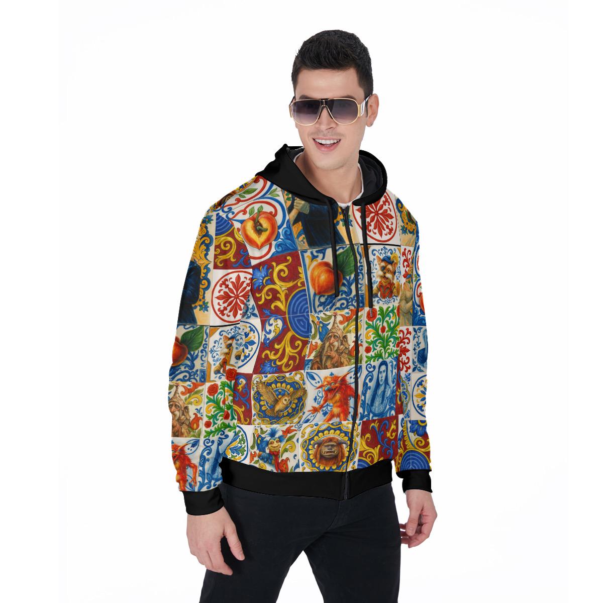 Fantasy Maze Inspired Majolica Hoodie | Gender Neutral Zip Up Top | Fantasy Streetwear