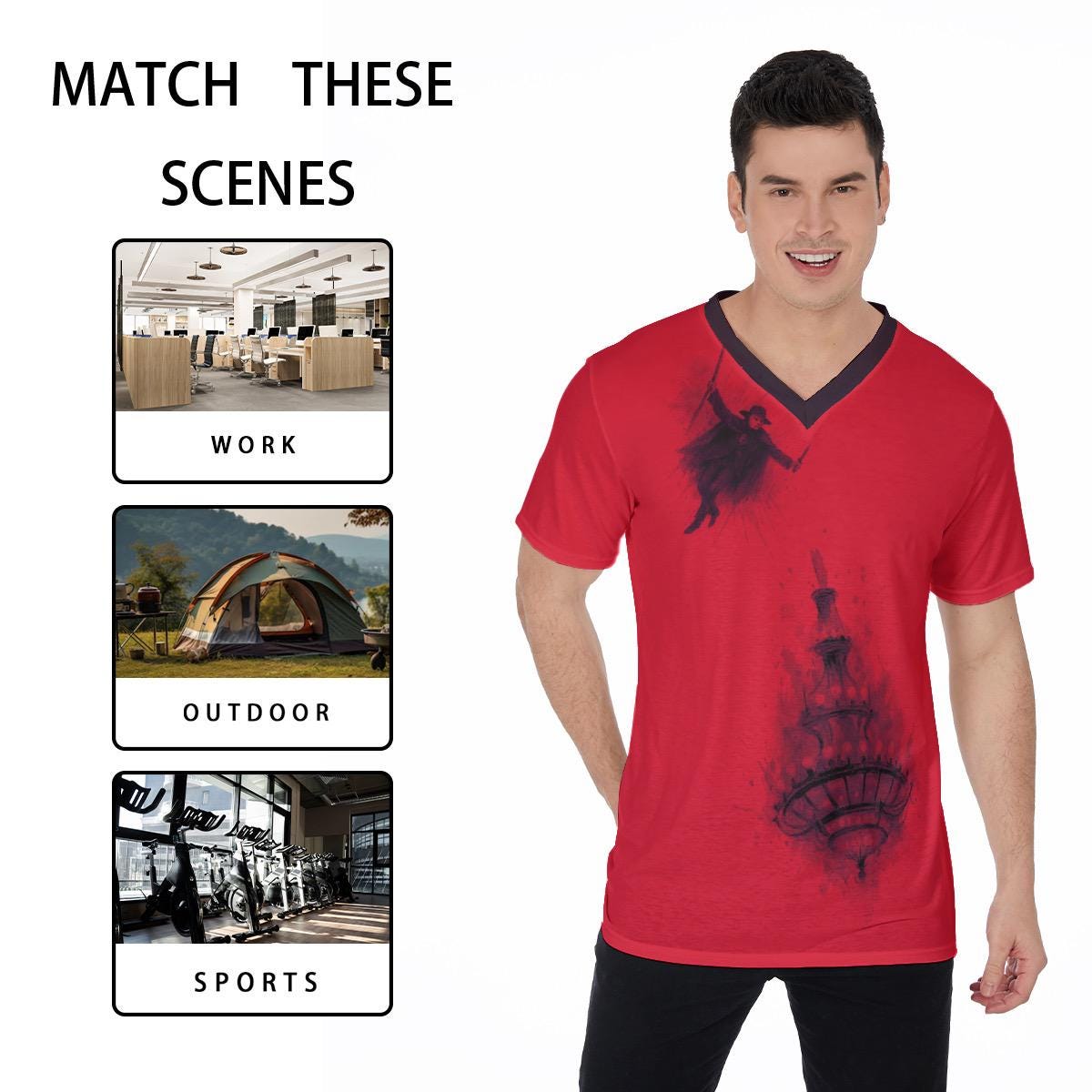 Phantom of the Opera T-Shirt: Fallen Chandelier Red & Black V-Neck