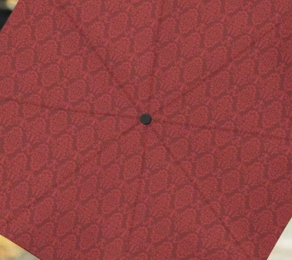 Taskmaster Inspired Red Damask Travel Umbrella: Automatic Open/Close