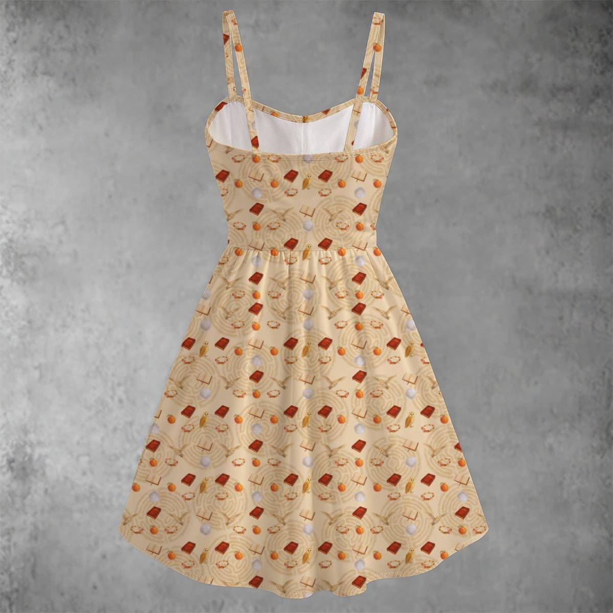 Labyrinth Inspired Dress: Sweetheart Neckline, Flowy Cosplay - "Aged Pages Cream"