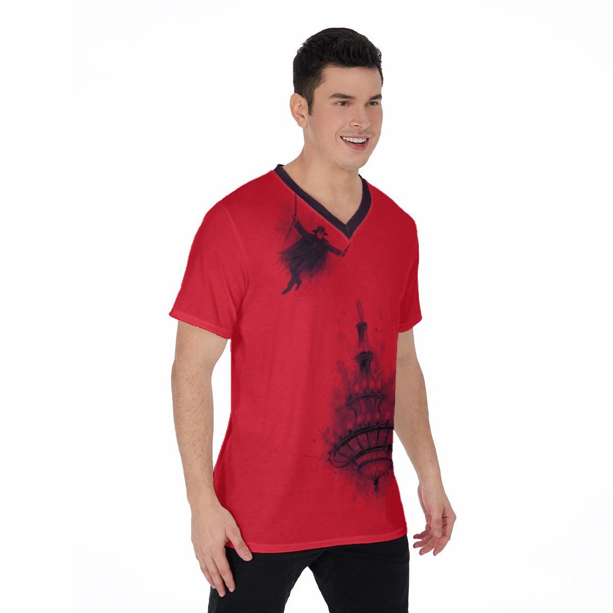 Phantom of the Opera T-Shirt: Fallen Chandelier Red & Black V-Neck