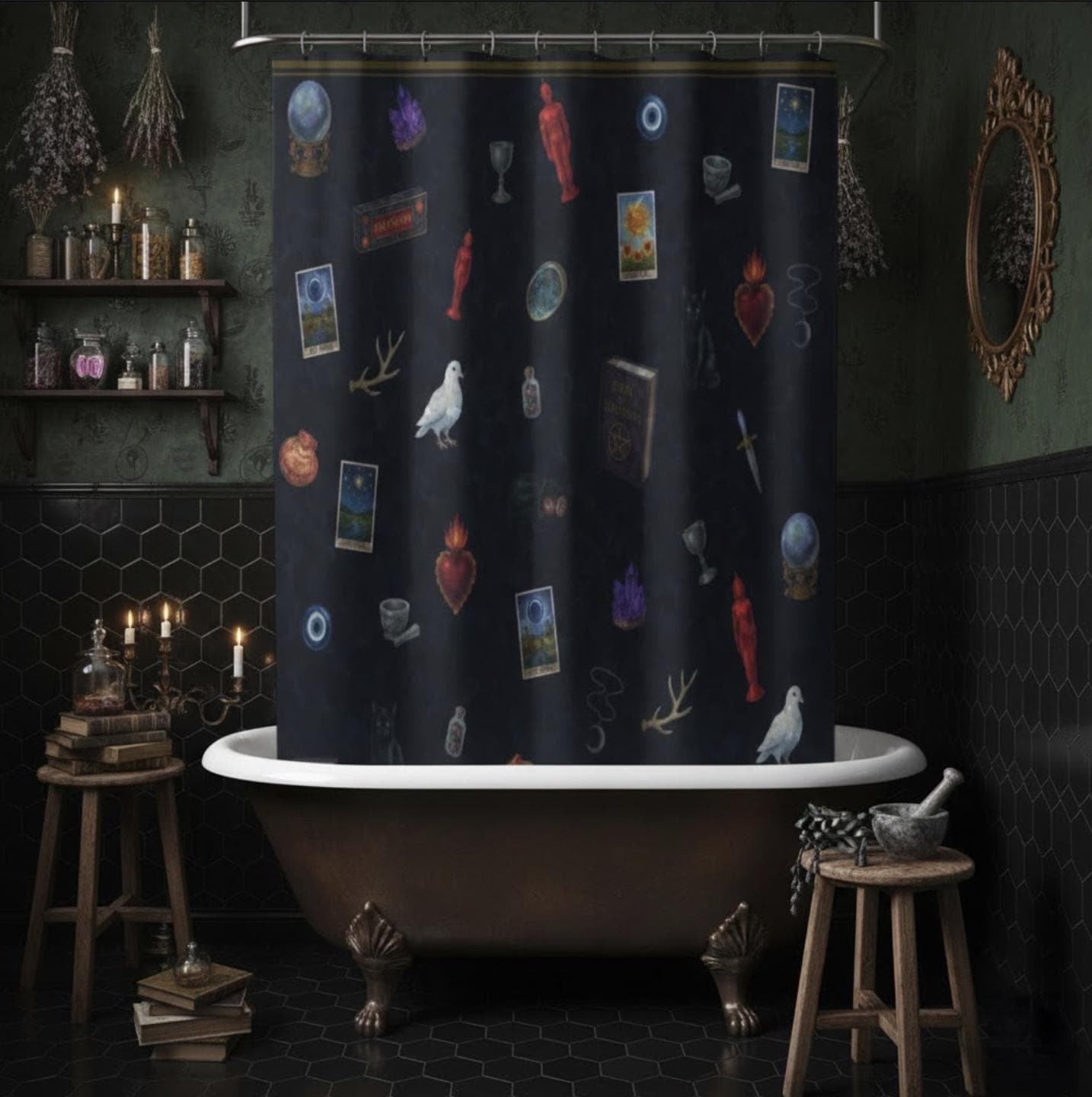 Altar Ego Pagan Occult Tarot Shower Curtain