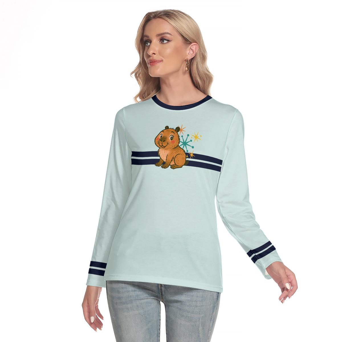 Kitschy Retro Y2K Capybara Long Sleeve Top | Atomic Starburst 2000s Nostalgia