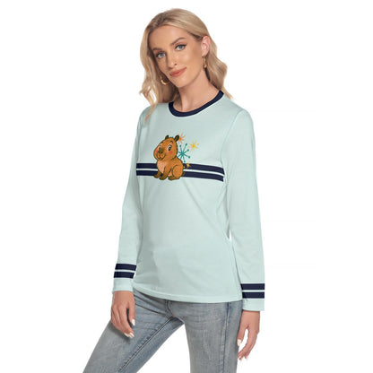 Kitschy Retro Y2K Capybara Long Sleeve Top | Atomic Starburst 2000s Nostalgia