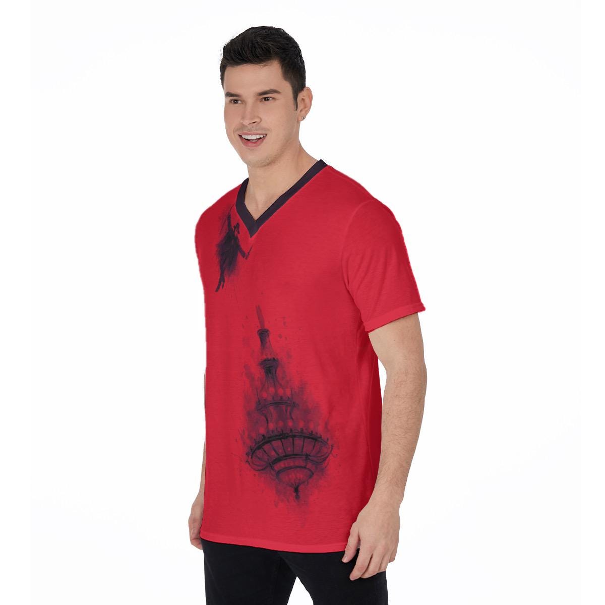 Phantom of the Opera T-Shirt: Fallen Chandelier Red & Black V-Neck