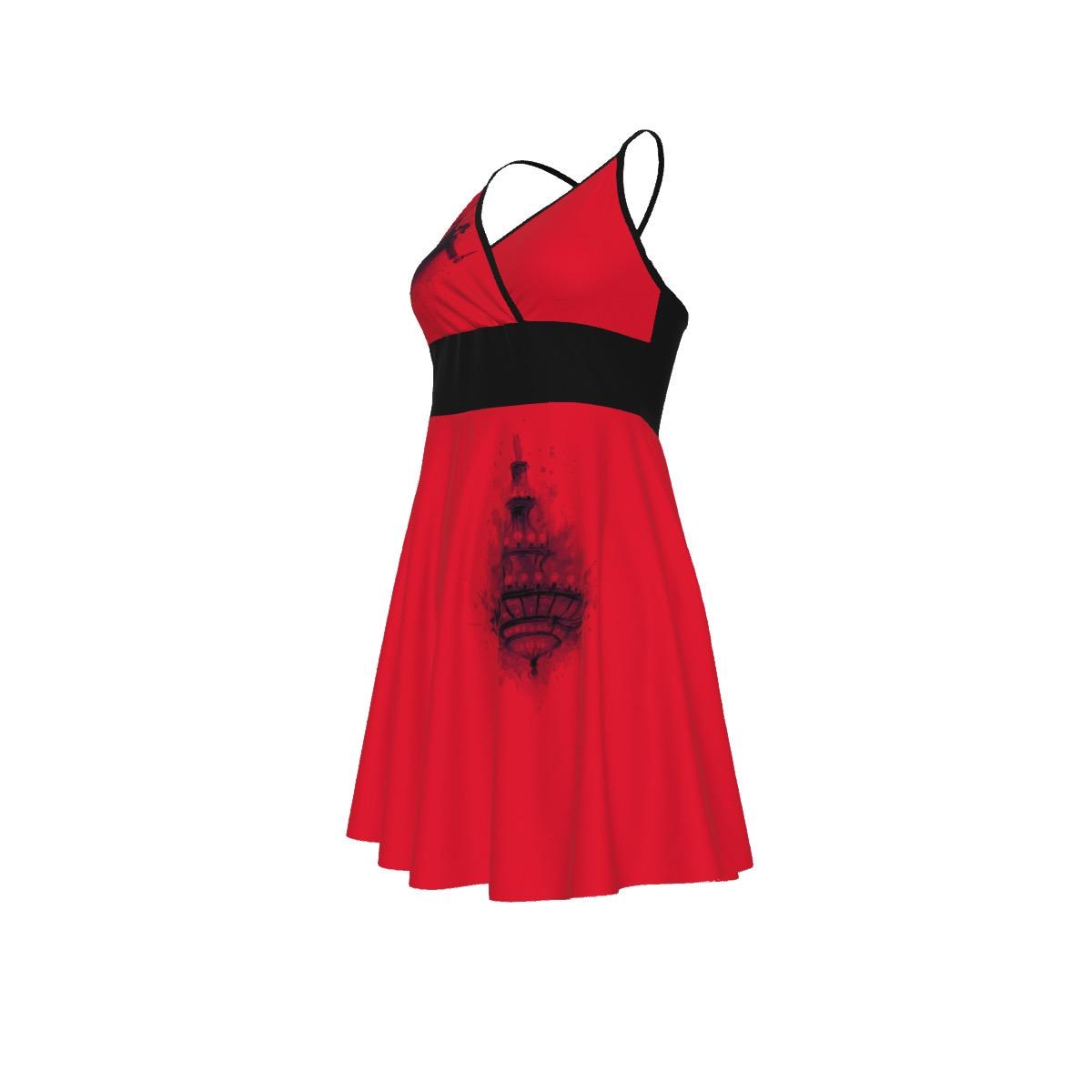 Falling Chandelier Dress • Phantom Fanmade Merch • Red Cami V-Neck Dress • Dramatic Theatercore Fash