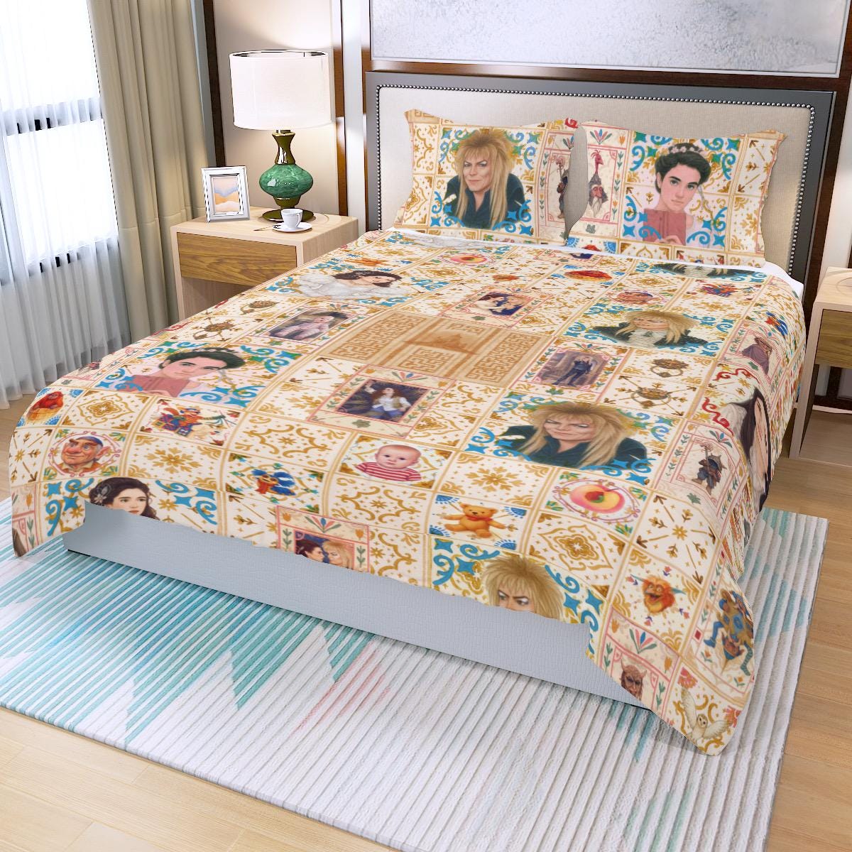 Fanmade Fantasy Maze Inspired Crazy Quilt Patchwork  | 1980s Fantasy Parody Bedset