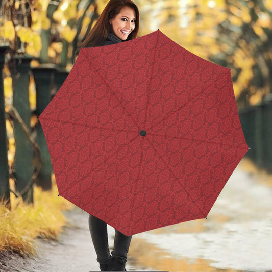 Taskmaster Inspired Red Damask Travel Umbrella: Automatic Open/Close