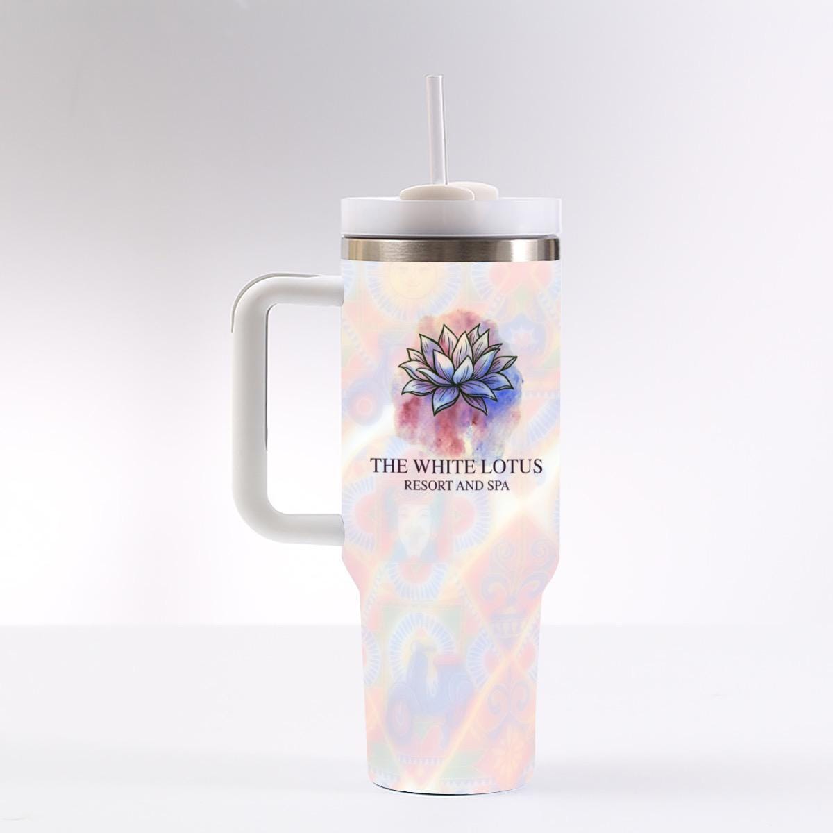 vacation Inspired Tumbler: Watercolor Lotus Design, 40 oz Travel Cup
