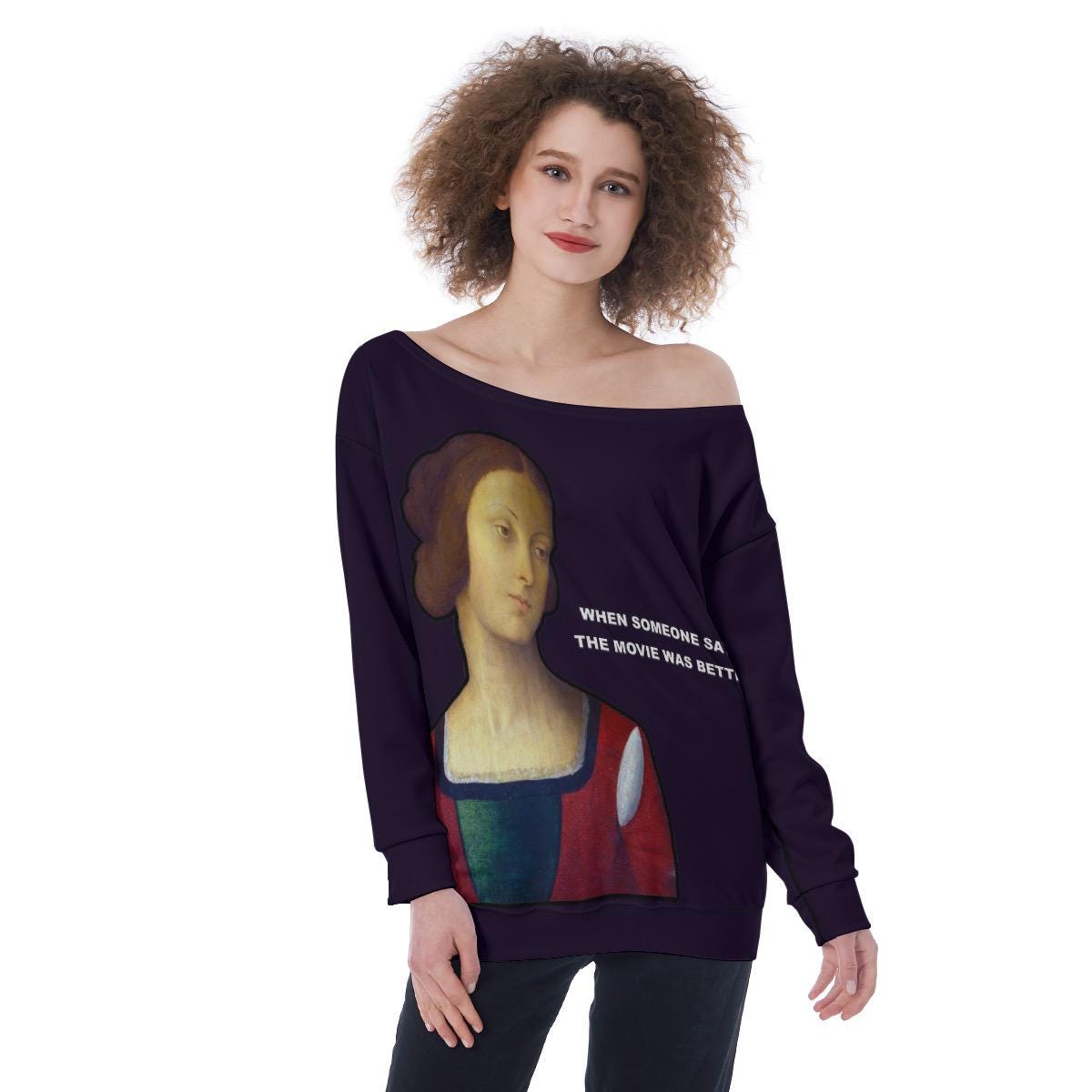 Book vs Movie Off-Shoulder Sweatshirt – Book Lovers Funny Meme Top