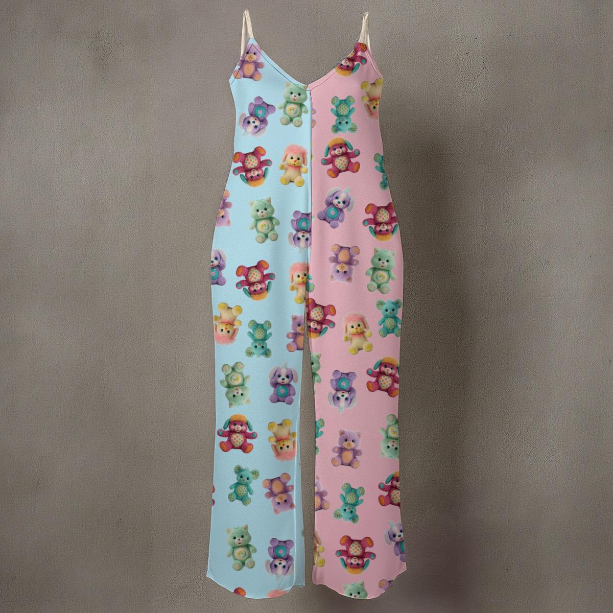 Kidcore Plush Jumpsuit: 90s Toy Parody Print Romper