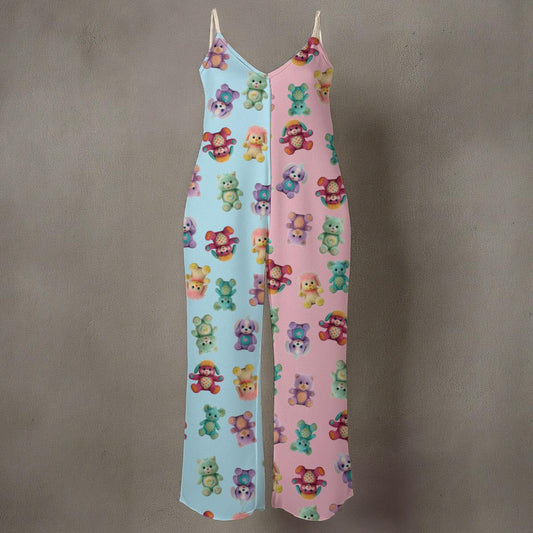 Kidcore Plush Jumpsuit: 90s Toy Parody Print Romper