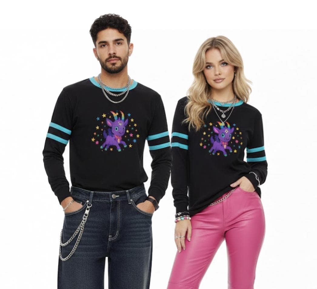 Whimsygoth Y2K Long Sleeve Tee: Witchy Goat