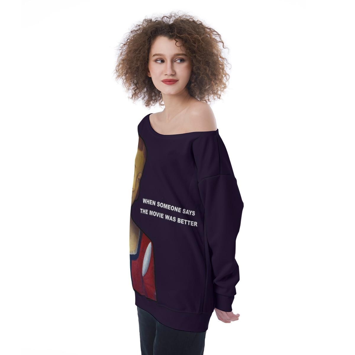 Book vs Movie Off-Shoulder Sweatshirt – Book Lovers Funny Meme Top