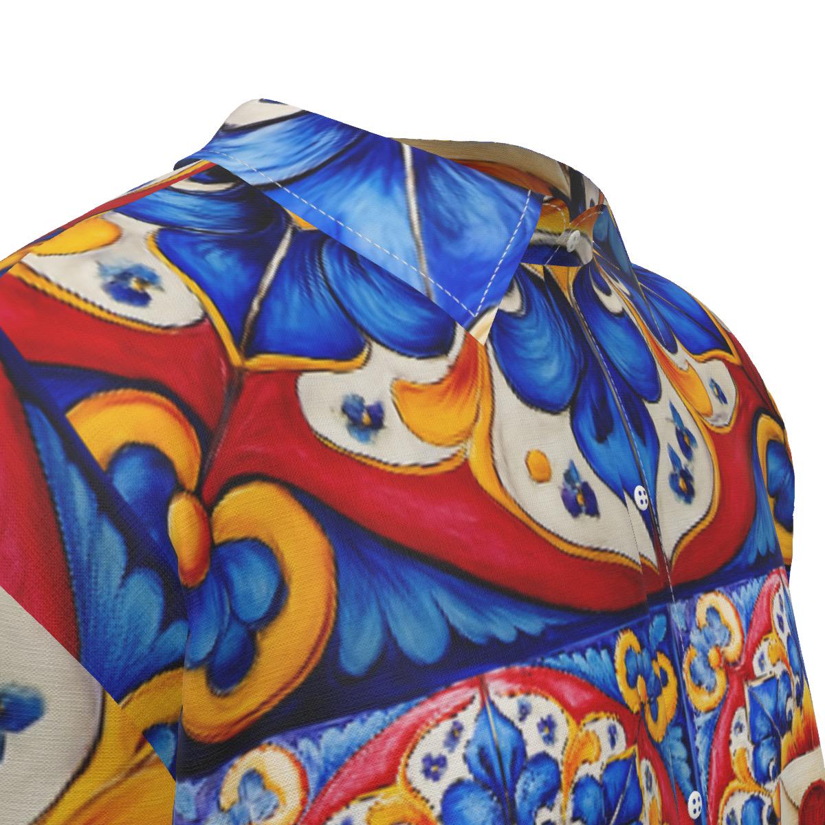 Taskmaster Majolica Silk-Style Shirt | Tile Print Fan Art Men’s Short Sleeve Top