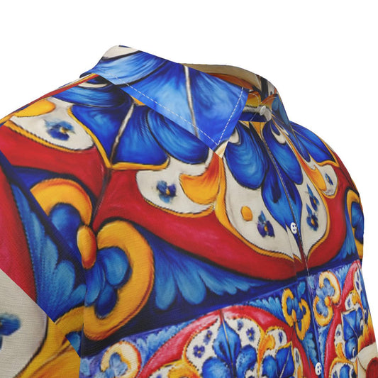 Taskmaster Majolica Silk-Style Shirt | Tile Print Fan Art Men’s Short Sleeve Top