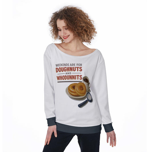 Doughnuts and Whodunnits Off Shoulder Sweatshirt | Cozy True Crime Podcast | Mystery Lover Gift