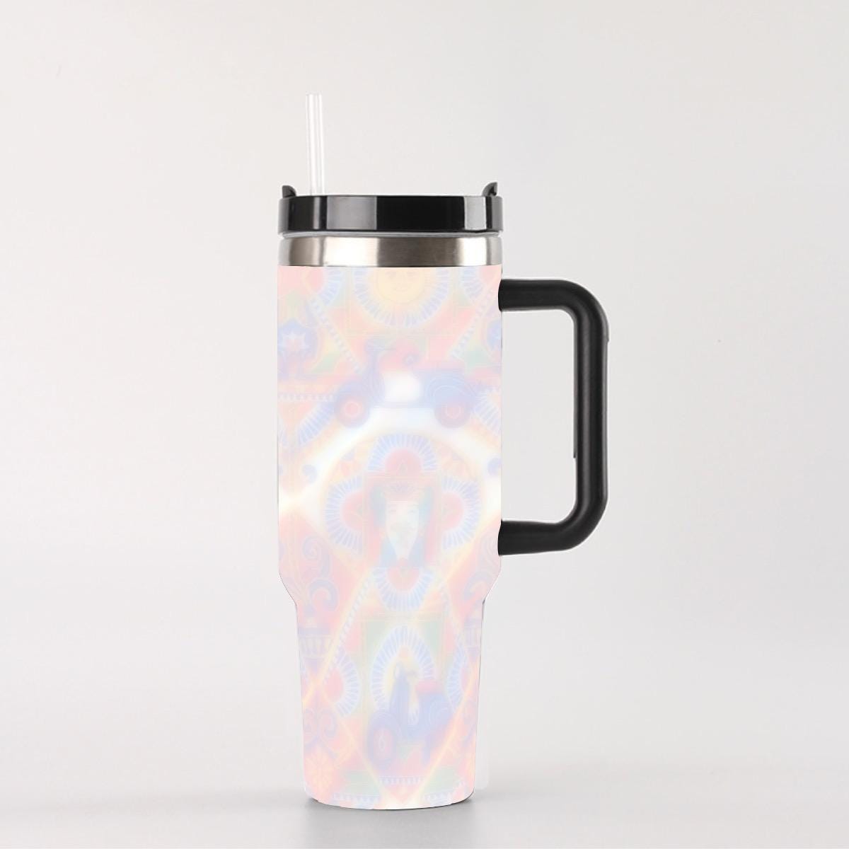 vacation Inspired Tumbler: Watercolor Lotus Design, 40 oz Travel Cup