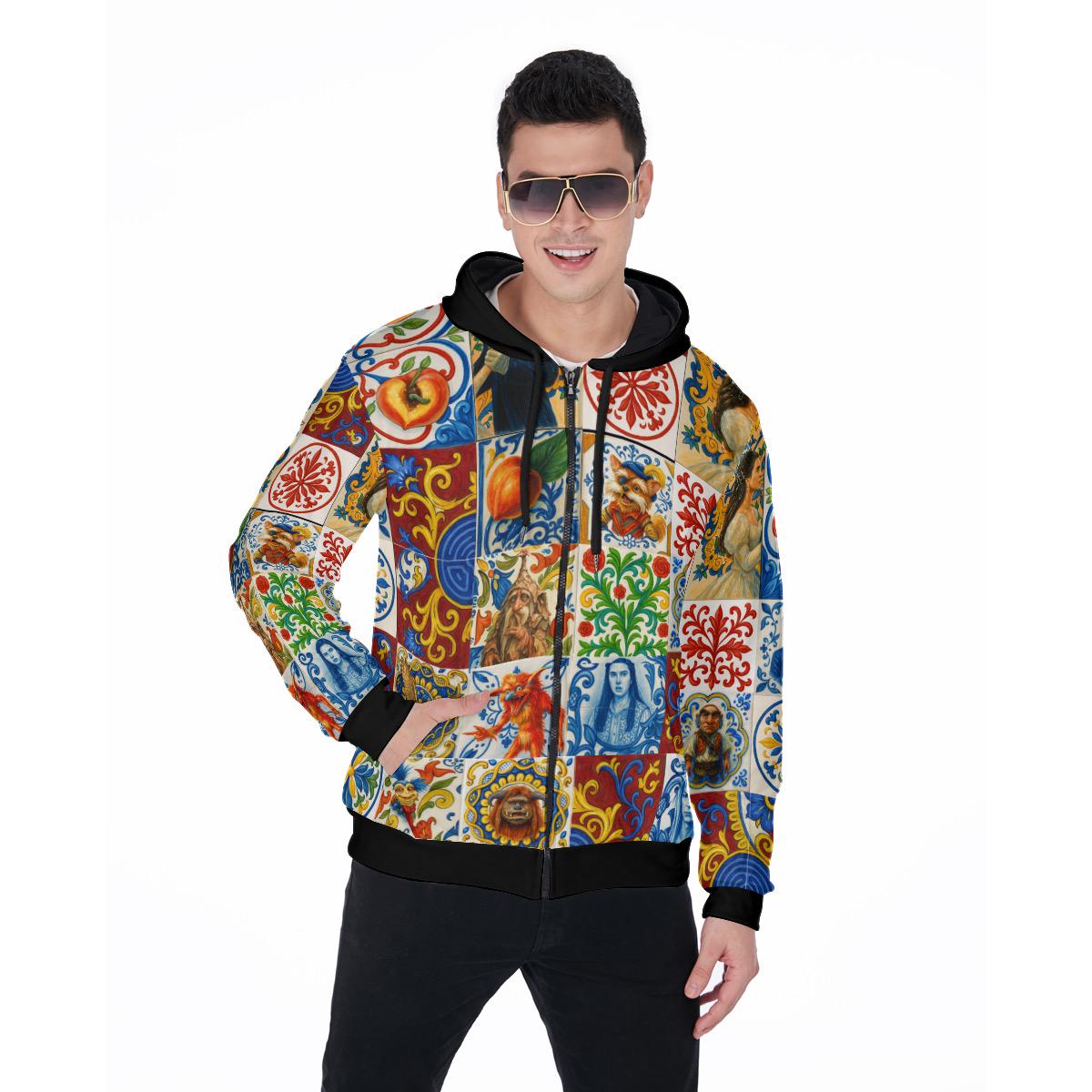 Fantasy Maze Inspired Majolica Hoodie | Gender Neutral Zip Up Top | Fantasy Streetwear