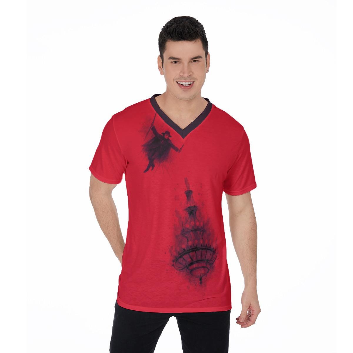 Phantom of the Opera T-Shirt: Fallen Chandelier Red & Black V-Neck
