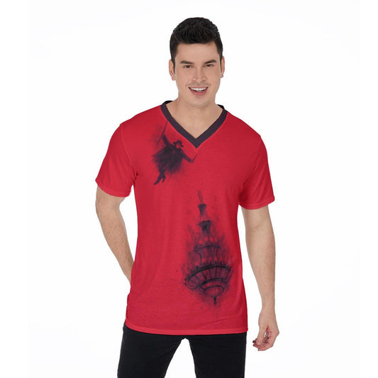 Phantom of the Opera T-Shirt: Fallen Chandelier Red & Black V-Neck